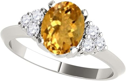 10K White Gold 1.55 Carat Oval Shape Citrine & Diamond Gemstone Ring, Best Valentinesday Gift