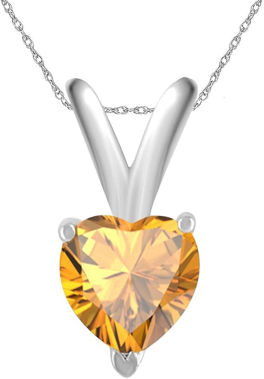 AoneJewelry 0.25Ct Heart Citrine Pendant in 14k White Gold (4 mm), Best Valentinesday Gift