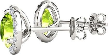 Gemstone Diamond Studs Earrings For Women 1.95 Carat 6MM Natural Round Peridot With Natural Round Diamond Studs Push Back Earrings For Ladies In 10K Solid Rose White Yellow Gold Best Jewelry Gift For Her By Aone Jewelry