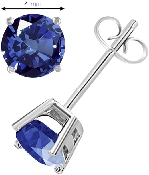 AoneJewelryRound Sapphire Earrings for Women In 14k White Gold Prong-Setting Gemstone Wedding Jewelry Collection