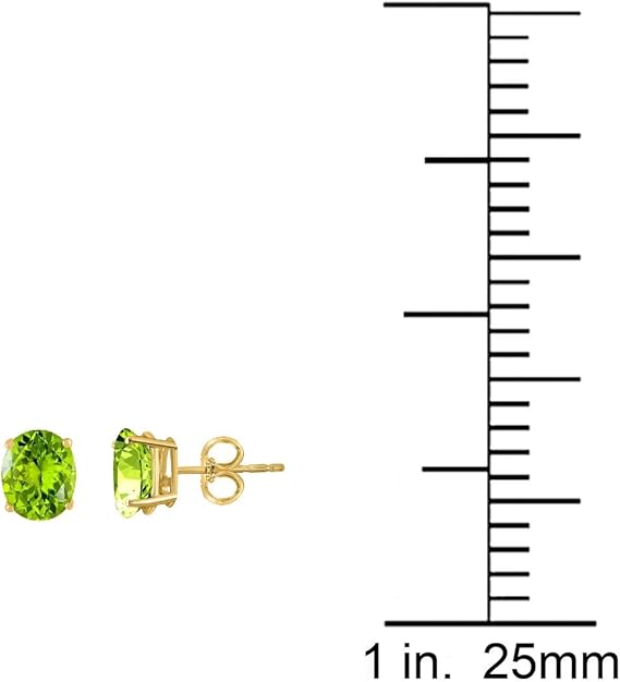 AoneJewelryOval Peridot Earrings for Women in 14k Yellow Gold (6x4 mm) Prong-Setting Gemstone Wedding Jewelry Collection