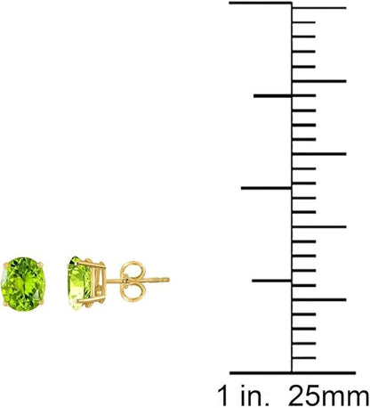 AoneJewelryOval Peridot Earrings for Women in 14k Yellow Gold (6x4 mm) Prong-Setting Gemstone Wedding Jewelry Collection