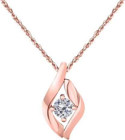 0.35 Ct. Diamond Leaf-Shaped Pendant in 14K Rose, White & Yellow Gold., Best Valentinesday Gift