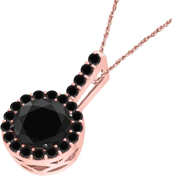 1.25 Carat Natural Round Shape Black Diamond In Center And Side Design Pendant Necklace For Woman Crafted In 10k Rose White And Yellow Gold With 18" Gold Plated Over 925 Sterling Silver Box Chain