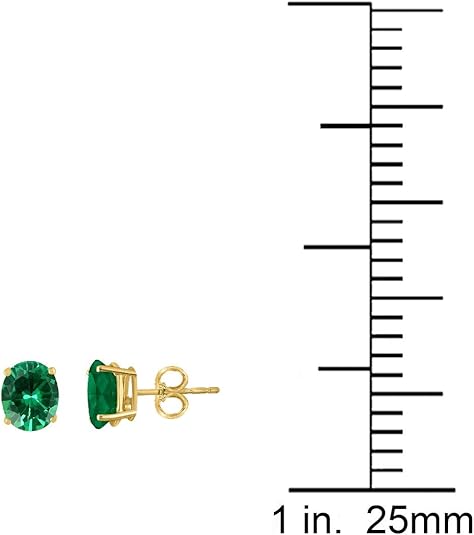 AoneJewelryOval Emerald Earrings for Women in 14k Yellow Gold (6x4 mm) Prong-Setting Gemstone Wedding Jewelry Collection