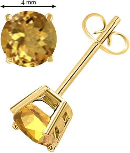 AoneJewelryRound Citrine Earrings for Women In 14k Yellow Gold Prong-Setting Gemstone Wedding Jewelry Collection