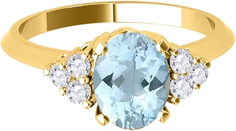 1.55 Carat Aquamarine & Diamond Gemstone Ring In 10K Solid Yellow Gold, Best Valentinesday Gift