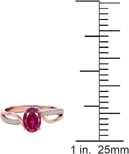 10K Oval Shape Created Ruby Diamond Ring In Rose, White & Yellow Gold, Best Valentinesday Gift