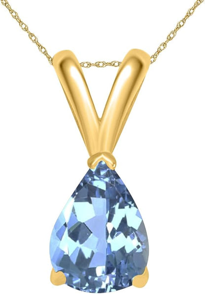 AoneJewelry Blue Topaz Pendant Necklace for Women | 14k Yellow Gold 0.90 Carat 1 Stone Pear Shape Prong Setting 18" Silver Box Chain Necklace Wedding Jewelry Collection