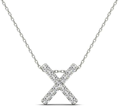 AoneJewelry 0.13 Carat Natural White Diamond Initial X Pendant Necklace For Women In 14K Yellow and White Gold with 18" Gold Cable Chain