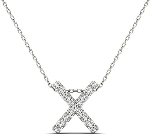 AoneJewelry 0.13 Carat Natural White Diamond Initial X Pendant Necklace For Women In 14K Yellow and White Gold with 18" Gold Cable Chain