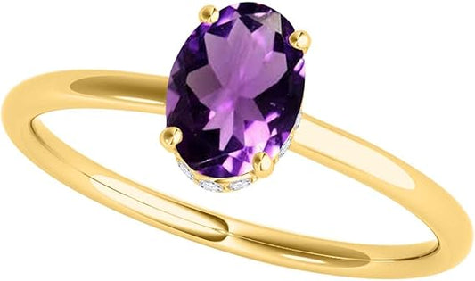 1.45 Cttw Oval Shape Amethyst And White Diamond (H-I, I1-I2) made in 10K Rose, White, Yellow Gold