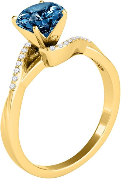 AoneJewelry Blue & White Diamond 1.10 Carat Solitaire Style Engagement Ring In 14K Yellow Solid Gold, Best Valentinesday Gift