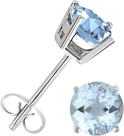 AoneJewelryRound Aquamarine Earrings for Women In 14k White Gold Prong-Setting Gemstone Wedding Jewelry Collection