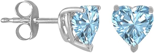 AoneJewelryHeart Aquamarine Earrings for Women in 14k White Gold (4mm) Prong-Setting Gemstone Wedding Jewelry Collection