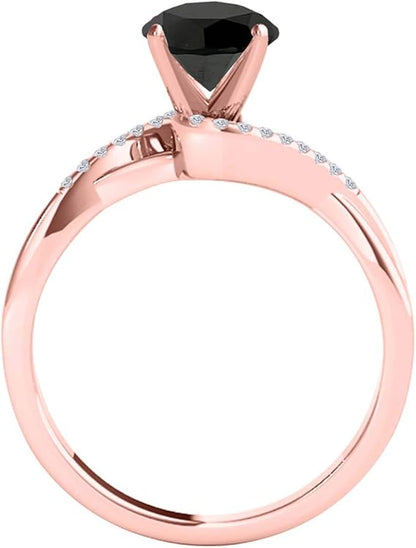 AoneJewelry 1.10 Carat Black & White Diamond Solitaire Style/ Engagement Ring In 14K Rose Gold, Best Valentinesday Gift