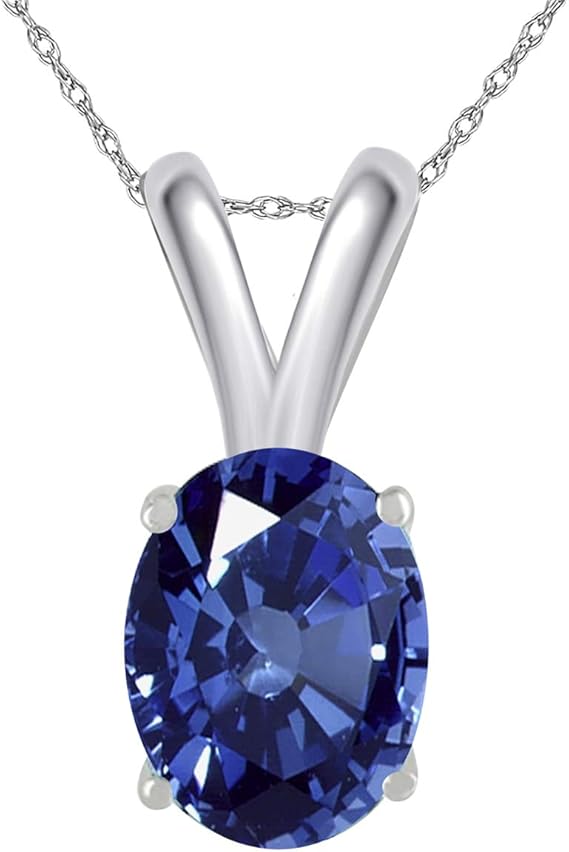 0.45Ct Oval Sapphire Pendant in 14k White Gold (6x4 mm), Best Valentinesday Gift