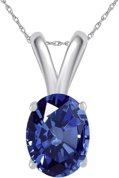 0.45Ct Oval Sapphire Pendant in 14k White Gold (6x4 mm), Best Valentinesday Gift