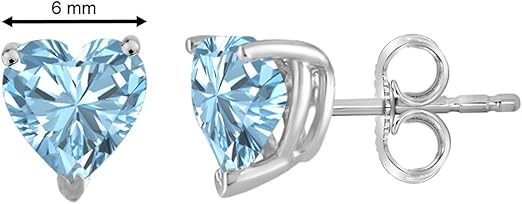 AoneJewelryHeart Aquamarine Earrings for Women in 14k White Gold (4mm) Prong-Setting Gemstone Wedding Jewelry Collection