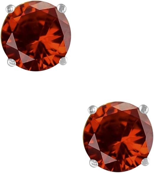 AoneJewelryRound Garnet Earrings for Women In 14k White Gold Prong-Setting Gemstone Wedding Jewelry Collection