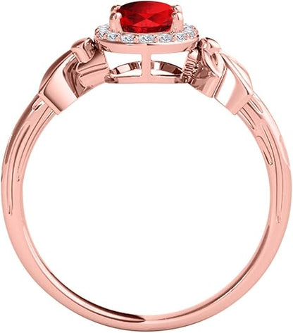 1.40 Carat Diamond And Garnet Ring In 10K Solid Rose, Yellow & White Gold, Best Valentinesday Gift