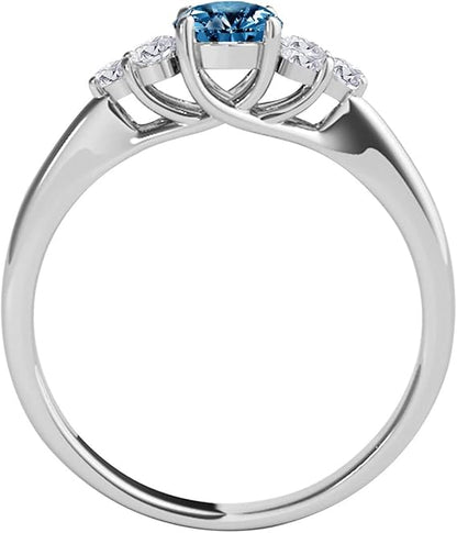 AoneJewelry 0.75 Carat Blue & White Diamond Seven Stone Engagement Ring In 10K White Gold, Best Valentinesday Gift