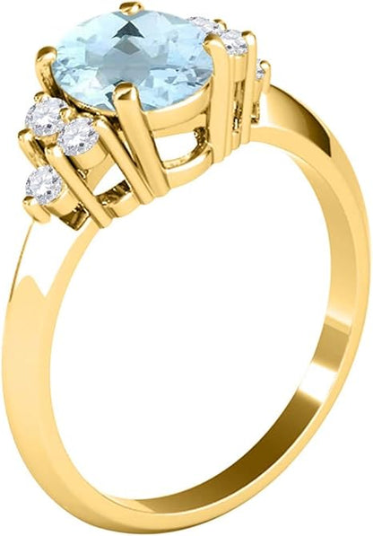 1.55 Carat Aquamarine & Diamond Gemstone Ring In 10K Solid Yellow Gold, Best Valentinesday Gift