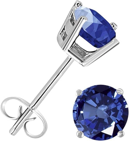 AoneJewelryRound Sapphire Earrings for Women In 14k White Gold Prong-Setting Gemstone Wedding Jewelry Collection