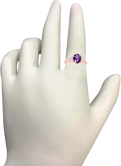 10K Rose Gold Oval Shape Amethyst & Diamond Gemstone Ring 1.55 Carat, Best Valentinesday Gift