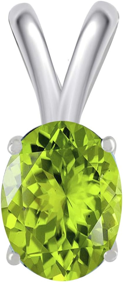 0.80Ct Oval Peridot Pendant in 14k White Gold (7x5 mm), Best Valentinesday Gift