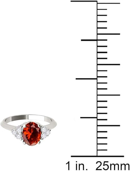 1.55 Carat Garnet & White Diamond Gemstone Ring In 10K White Solid Gold, Best Valentinesday Gift