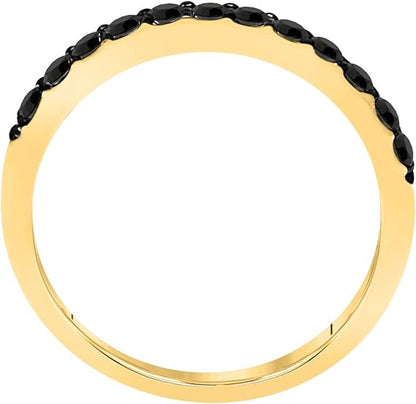 AoneJewelry 10k Gold (Rose, White, Yellow) Wedding Band With 0.60 Cttw (Color Black, Clarity I2-I3) Round Shape Black Diamonds, Best Valentinesday Gift