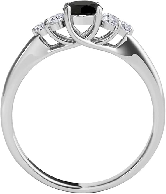 AoneJewelry 1.50 Carat 10K White Gold Black & White Diamond Seven Stone Engagement Ring, Best Valentinesday Gift