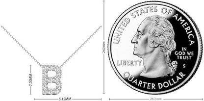 AoneJewelry 0.13 Carat Natural White Diamond Initial B Pendant Necklace For Women In 14K Yellow and White Gold with 18" Gold Cable Chain