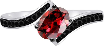 Aonejewelry 1.00 Carat Oval Shape Garnet And Black Diamond Ring In 14K White Rose & Yellow Gold, Best Valentinesday Gift