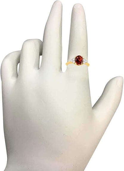 1.55 Carat Garnet & White Diamond Gemstone Ring In 10K Yellow Solid Gold, Best Valentinesday Gift