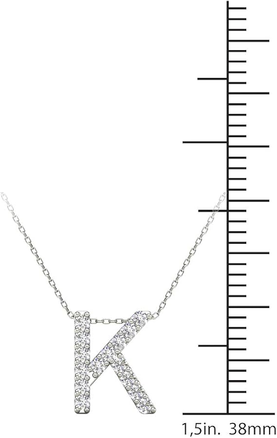 AoneJewelry 0.12 Carat Natural White Diamond Initial K Pendant Necklace For Women In 14K Yellow and White Gold with 18" Gold Cable Chain