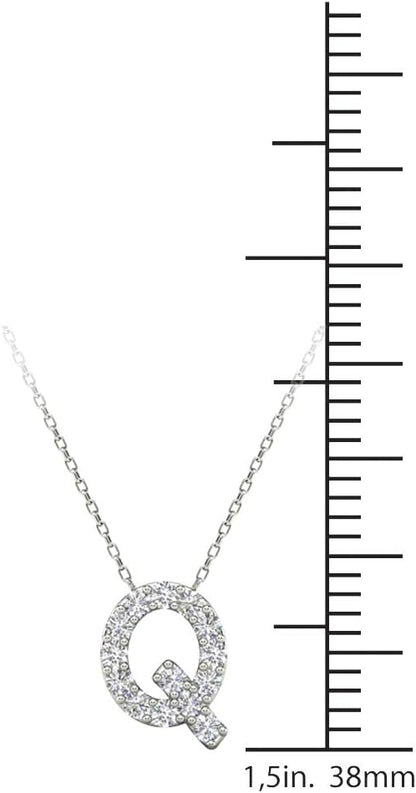 AoneJewelry 0.14 Carat Natural White Diamond Initial Q Pendant Necklace For Women In 14K Yellow and White Gold with 18" Gold Cable Chain