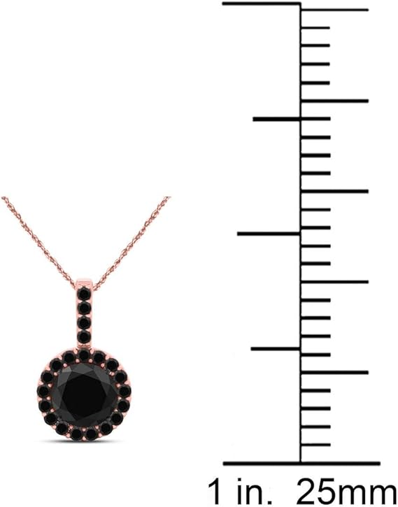 1.25 Carat Natural Round Shape Black Diamond In Center And Side Design Pendant Necklace For Woman Crafted In 10k Rose White And Yellow Gold With 18" Gold Plated Over 925 Sterling Silver Box Chain