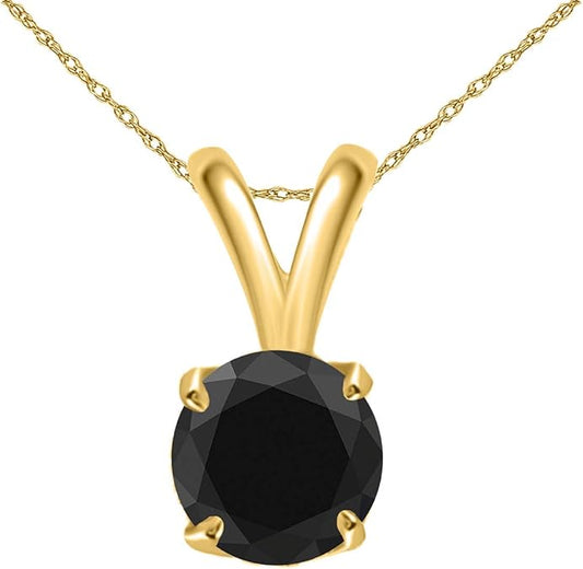 AoneJewelry 0.33 CT Round Black Diamond Solitaire Pendant In 14K Yellow Gold, Best Valentinesday Gift