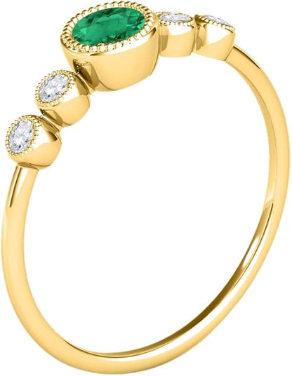 0.31 Cttw Natural Round Shape Emerald Gemstone And White Diamond Ring made in 14K Rose, White, Yellow Gold