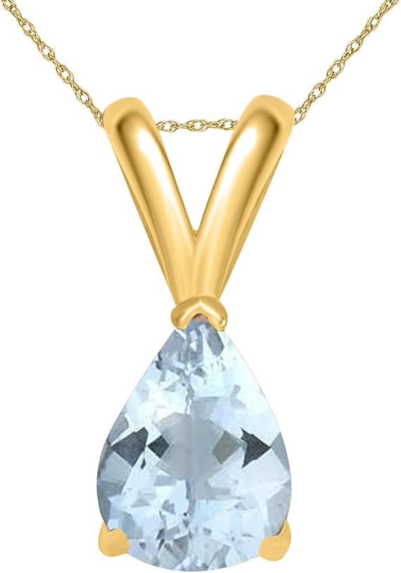 0.45Ct Pear Aquamarine Pendant in 14k Yellow Gold (6x4 mm), Best Valentinesday Gift