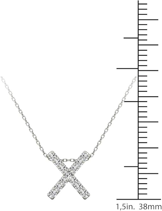 AoneJewelry 0.13 Carat Natural White Diamond Initial X Pendant Necklace For Women In 14K Yellow and White Gold with 18" Gold Cable Chain