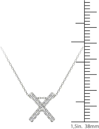 AoneJewelry 0.13 Carat Natural White Diamond Initial X Pendant Necklace For Women In 14K Yellow and White Gold with 18" Gold Cable Chain