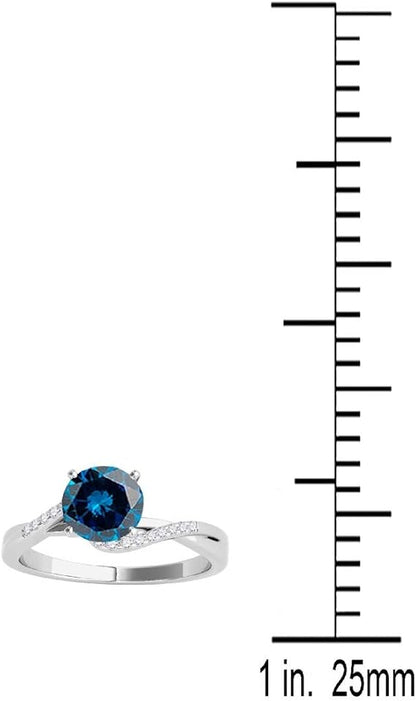 AoneJewelry Blue & White Diamond 1.10 Carat Solitaire Style Engagement Ring In 14K White Solid Gold, Best Valentinesday Gift