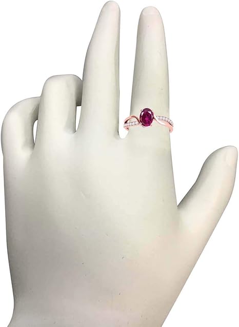 10K Oval Shape Created Ruby Diamond Ring In Rose, White & Yellow Gold, Best Valentinesday Gift