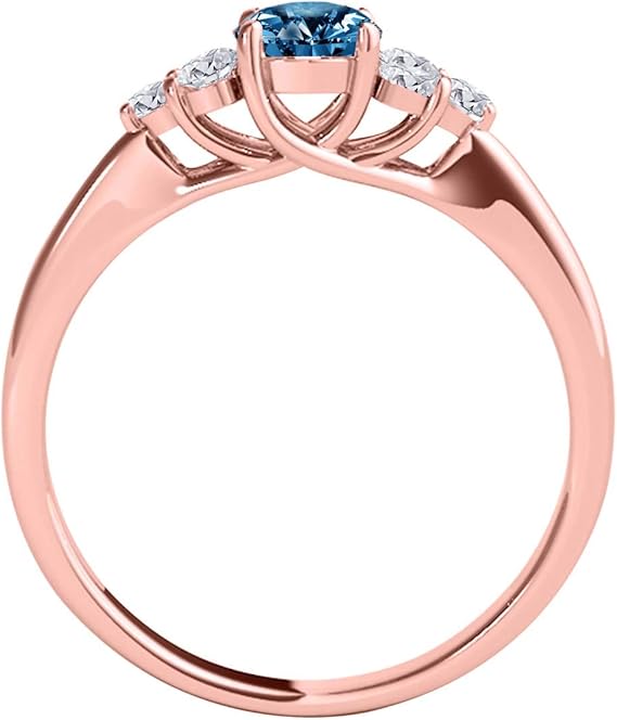 AoneJewelry 0.75 Carat Blue & White Diamond Seven Stone Engagement Ring In 10K Rose Gold, Best Valentinesday Gift