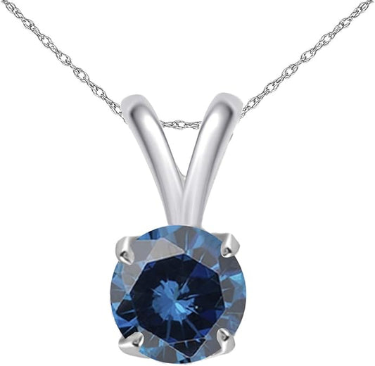 AoneJewelry 0.40 CT Round Blue Diamond Solitaire Pendant In 14K White Gold, Best Valentinesday Gift