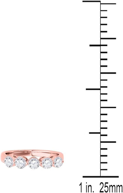 AoneJewelry 0.75 Carat Round White Diamond Five Stone Wedding Band In 14K Rose Gold, Best Valentinesday Gift