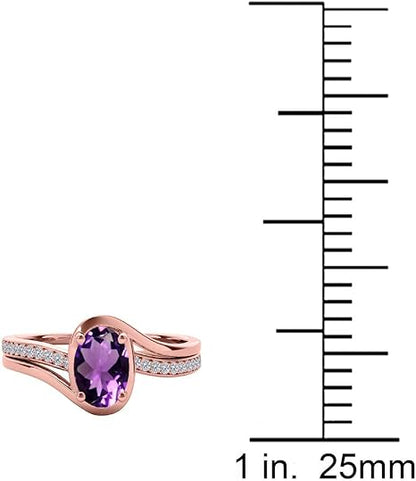 1.40 Carat Amethyst And Diamond Ring In 10K Solid Rose, White & Yellow Gold, Best Valentinesday Gift